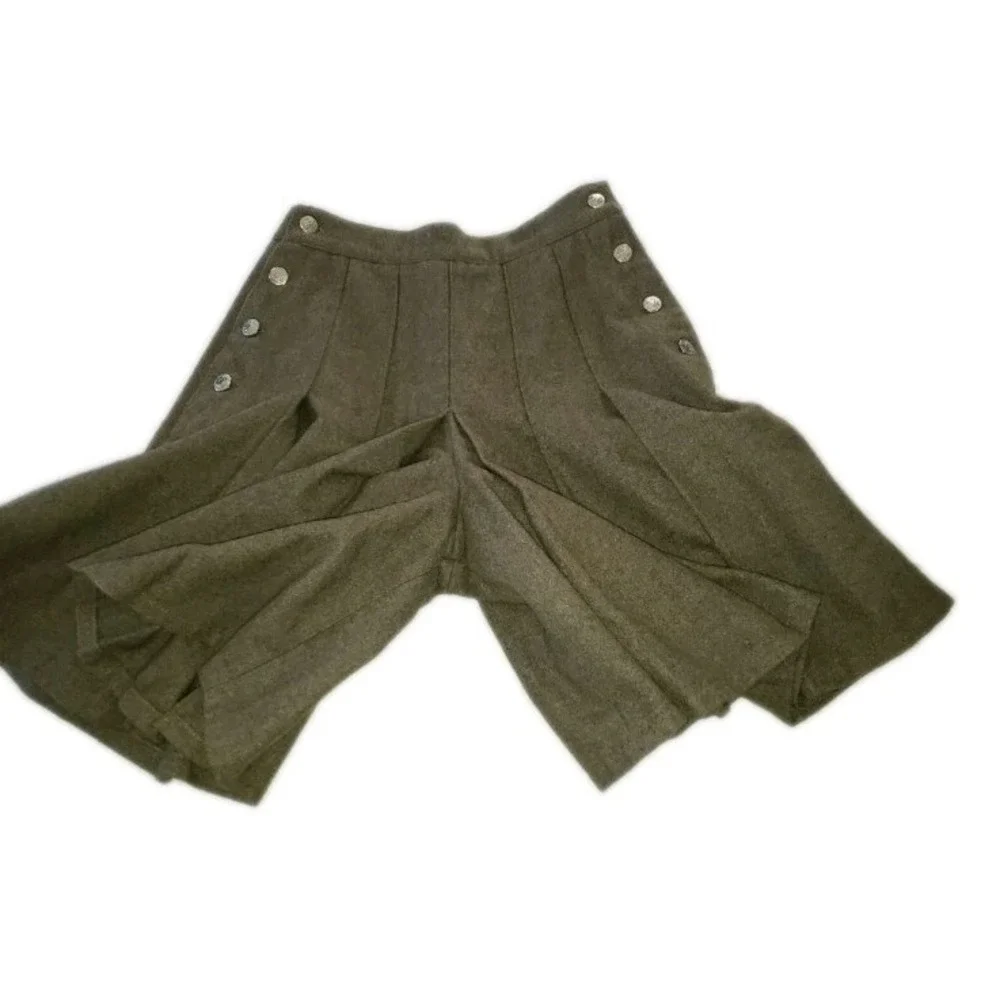 Vtg Goldie Culotte Y2K Skort Retro Pleated Wool Blend Button Up‎ Brown Sz 2